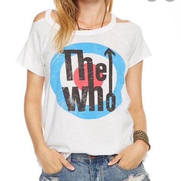 Chaser Tops - Chaser The Who White Open Cold Shoulder Tee Large Indie Sleaze
